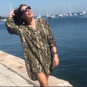 H&M Green Snakeskin Print V-Neck Dress NWT Sz 10